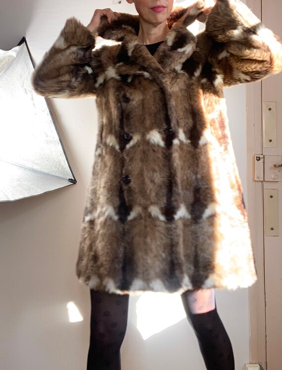 90s Made in France Faux fur Double-breasted coat … - image 5