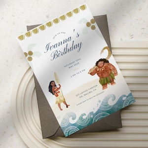 Moana Geburtstagseinladung Vorlage | Bearbeitbar Luau & Tropical Beach Party Einladen | Hawaii Sommerfest | Sofort Download