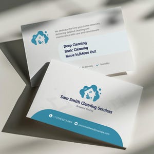 Serviços de limpeza modelo de cartão de visita de <br> Entrega Rápida? Tarjeta de Servicios de Limpieza Cartões Editáveis de Limpeza e Limpeza | Editável via Templett