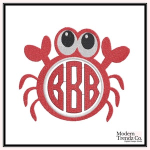 Crab Embroidery, Crab Embroidery Design, Crab Embroidery File File,  Crab Monogram Frame Embroidery Design, Cute Crab Embroidery Designs