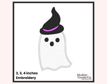 Ghost Witch Hat Embroidery Design, Witch Ghost Embroidery Design, Ghost Witch Embroidery, Ghost Embroidery File, Halloween Embroidery Design