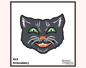 Diseño de bordado de gato de Halloween vintage, diseño de bordado de gato negro vintage, bordado de gato de Halloween, gato negro, archivo de bordado de Halloween