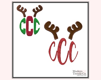 Christmas Reindeer, Antler Embroidery, Antler Embroidery Design, Antler Embroidery File, Christmas Embroidery Designs, Antlers Monogram