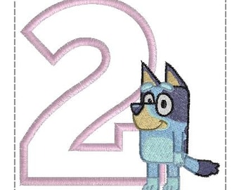 Diseño de bordado personalizado de cumpleaños de Bluey, 4x4 y 5x7