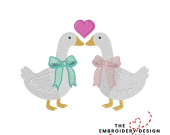 Geese in Love Embroidery Design, Valentine Goose Embroidery File, Coquette Goose Embroidery, Farmhouse Goose Design, Cottagecore Decor