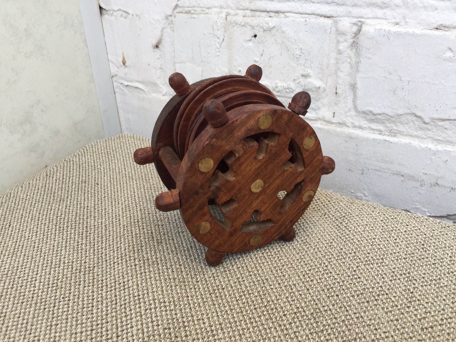 Set 6pc in a Designed Box Vintage Wooden Coasters With Stand Etsy