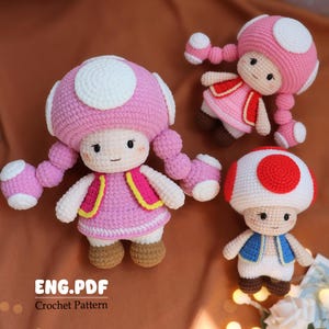Sapo y Toadette de peluche - Patrón amigurumi/crochet - Inglés - PDF