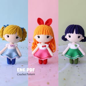 Las Chicas Superpoderosas (Bubbles+Blossom+Buttercup)-Bundle 3 en 1-Amigurumi/Patrón de Ganchillo - Inglés - PDF - 飞天小女警三只英文图解