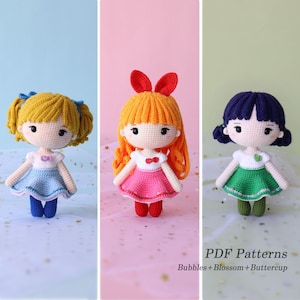 The Powerpuff Girls (Bubbles+Blossom+Buttercup)-Bundle 3 in 1-Amigurumi/Crochet Pattern - English - PDF - 飞天小女警三只英文图解