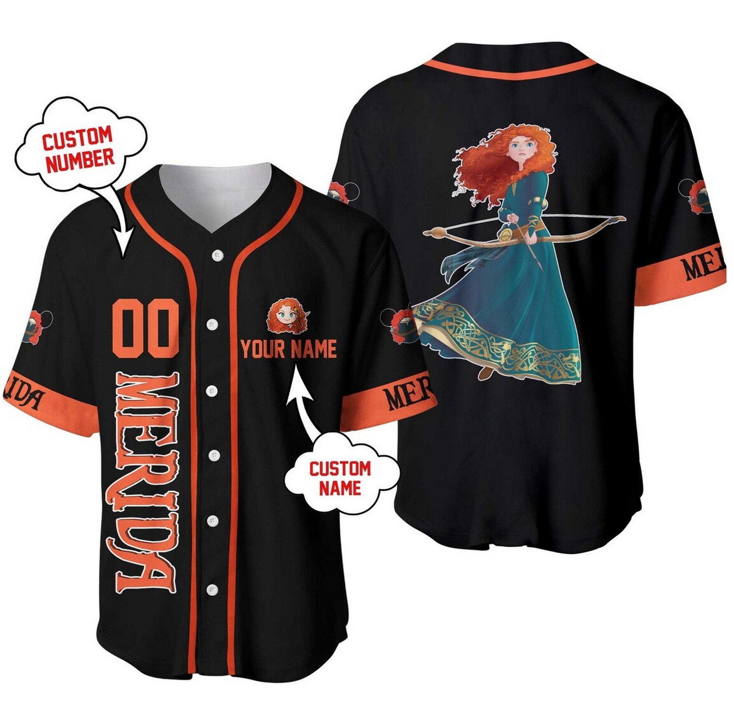 Discover Merida Princess Black Orange Teal Disney Baseball Jersey