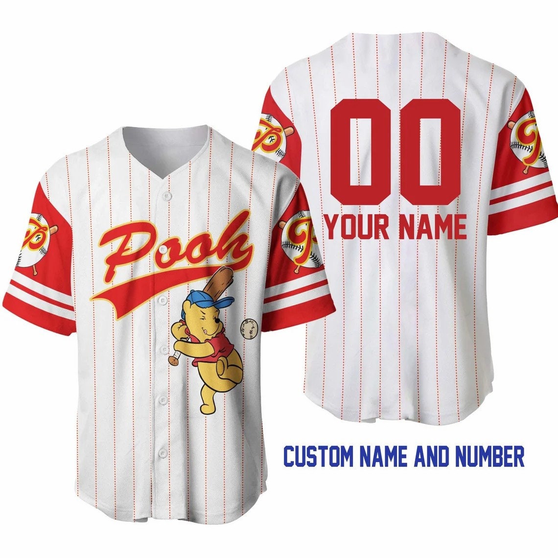 Discover Winnie Pooh Weiß Rot Disney Cartoon Baseball Jersey Trikot