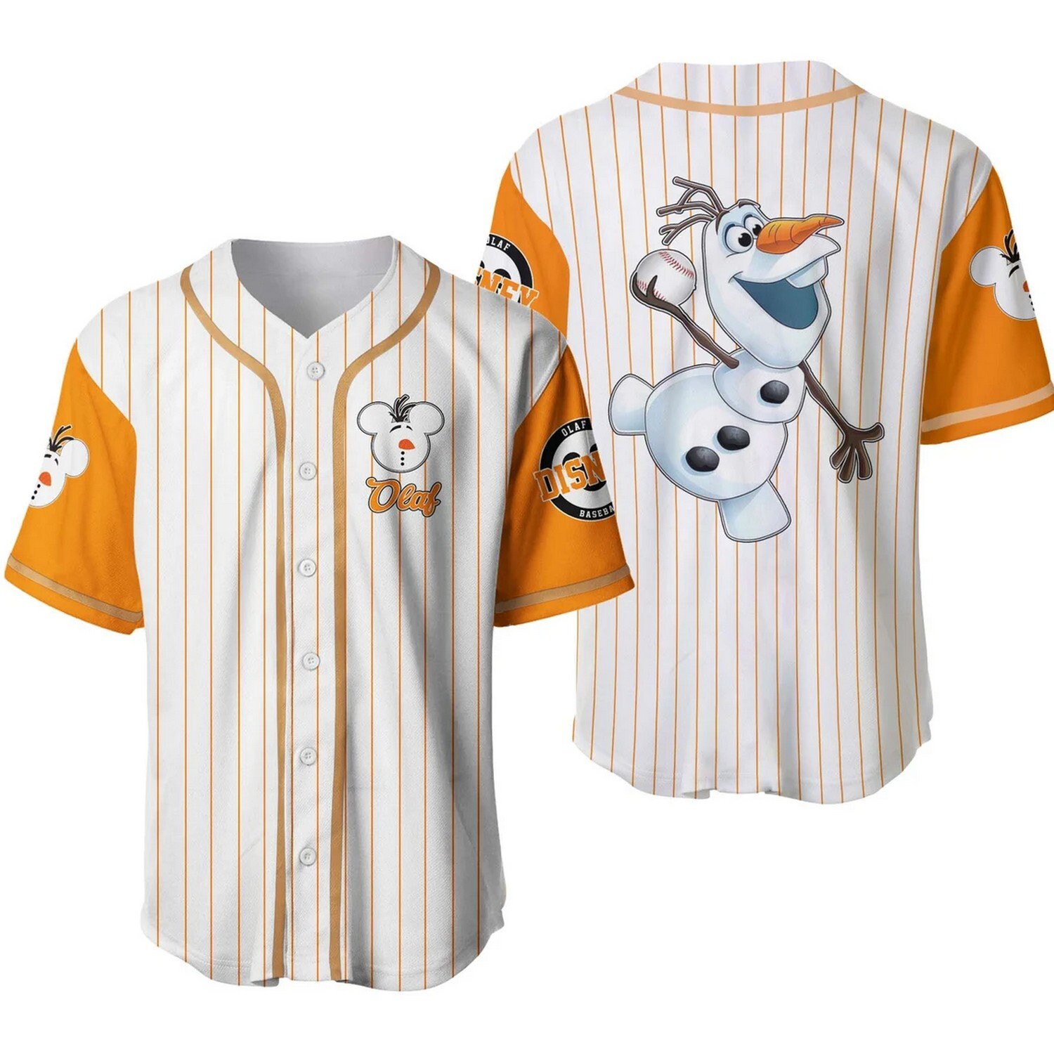 Discover Olaf White Orange Vintage Stripes Disney Baseball Jersey