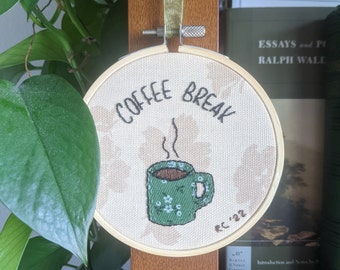 Coffee Break (one-of-a-kind, embroidered hoop art)