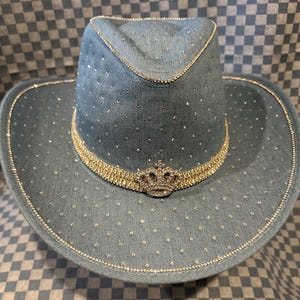 Bling Rhinestone wash Denim Cowgirl Hat