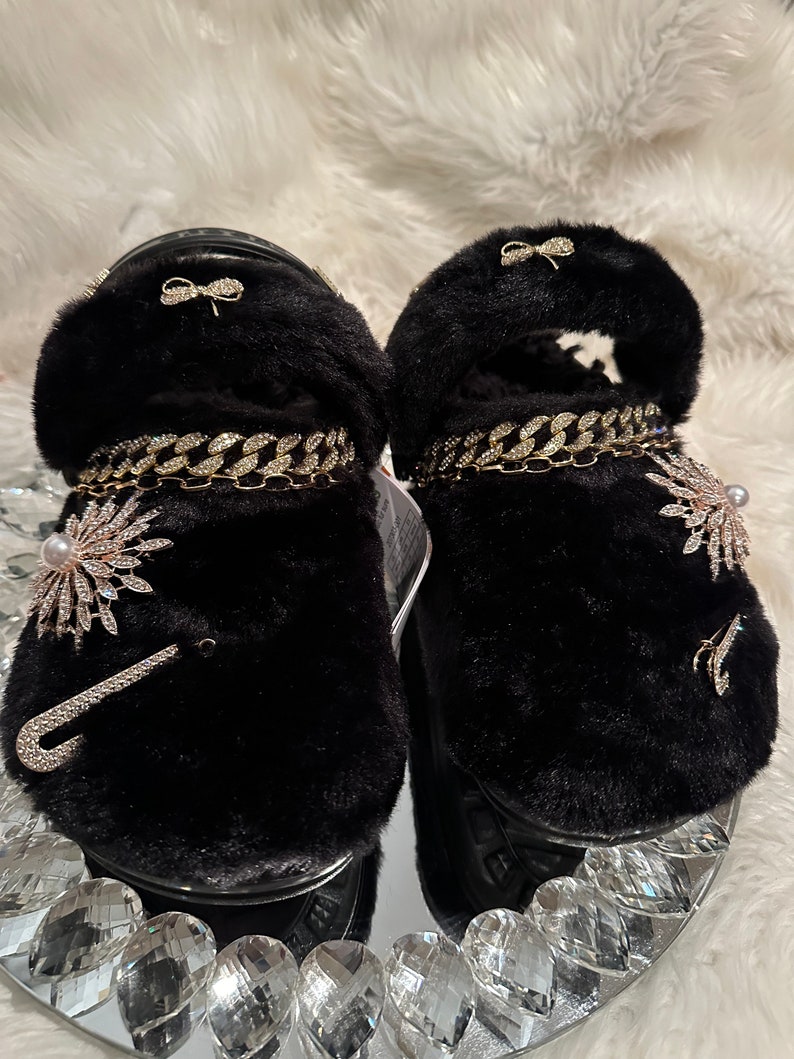 Furry Lined Double Straps Bling Crocs Etsy