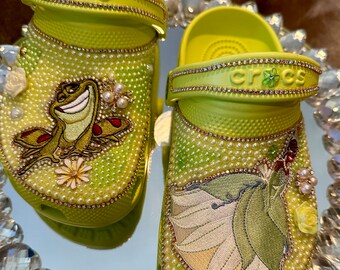 Well made Custom Princess and the frog bling crocs Size J4