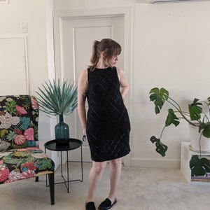 Vintage Valentino Miss V Beaded Black Dress | Vintage Valentino Dress | 1990s Valentino Black Dress