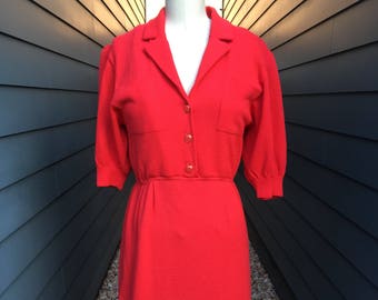 1980s St John Dress // St John for Saks Fifth Avenue // Vintage Red Dress