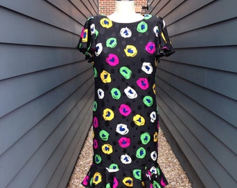Vintage Silk Dress // Vintage Akira Dress // Vintage Abstact Dress // Vintage Floral Dress