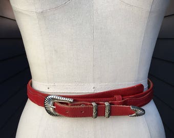 Vintage red leather western belt // Vintage Red leather Belt // Vintage leather Belt // leather belt // Dun Dee Belt // made in Texas