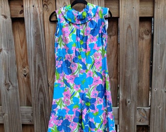 1960s-70s Wide leg jumpsuit // Vintage Jumpsuit // Floral Jumpsuit // Mockneck Jumpsuit