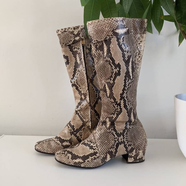 SALE 1960s Python Gogo boots // Vintage Authentic Python Boots // Vintage Snake skin boots