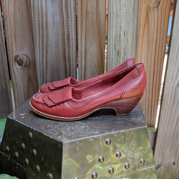 Vintage Brazilian Red Leather Kiltie Loafers // Brazilian Leather shoes // Red Leather Loafers // Corsina Shoes