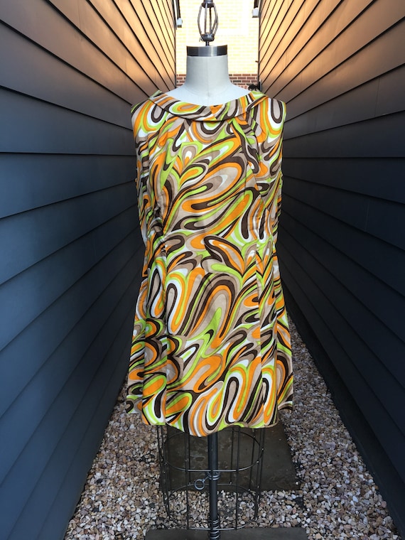 Vintage Psych Print 70s Tunic M L