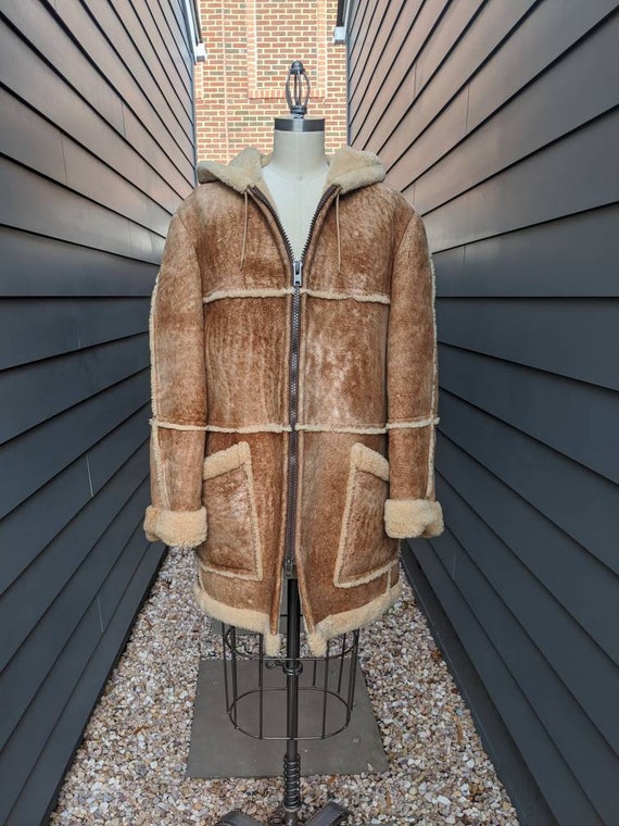 Vintage ADOLFO shearling coat with hood // Men's V