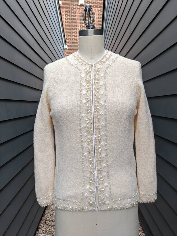 1960s-70s Wool Beaded Cardigan // Vintage Beaded C