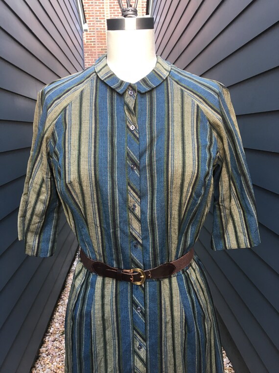 Vintage 1960s Striped Shirt Dress with belt // 19… - image 2