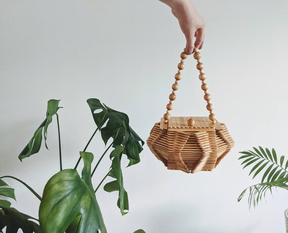 1950s Popsicle Stick Purse // 1950s Wooden Purse /