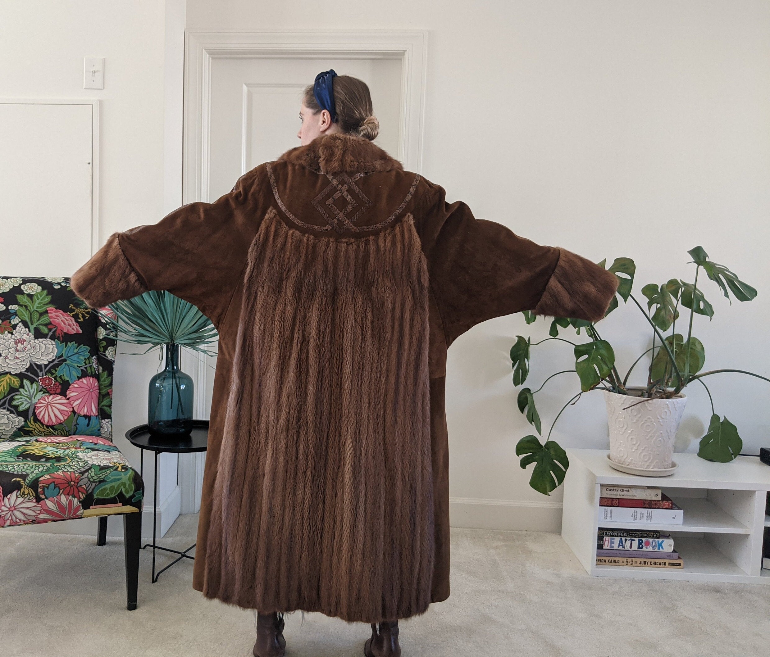 1980s German Mink Fur Coat // Genuine Fur Coat With Snake Skin Detail