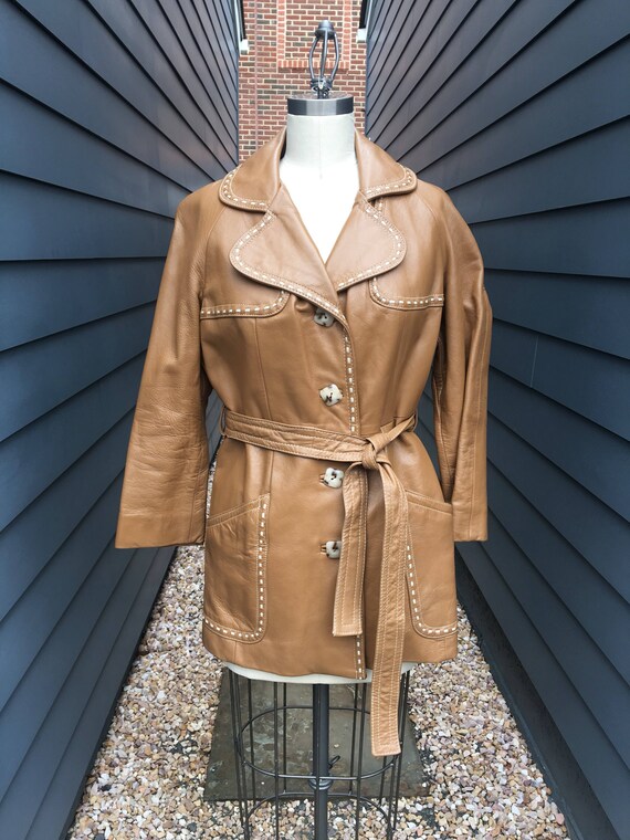 Vintage VTG European Bohemian Brown Suede Long Line Coat with Tie Waist Size 40
