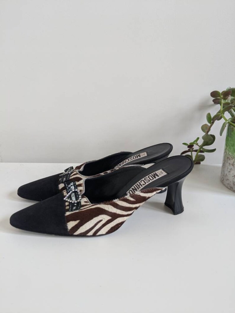 PRICE REDUCED Vintage Moschino Zebra Pony Hair Mules Moschino Heels Pony hair shoes Vintage mules