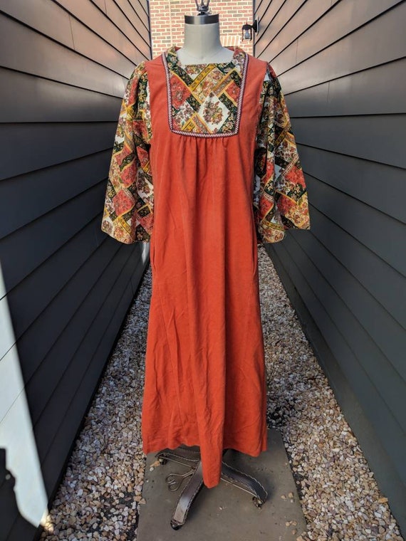 1970s Velour and Corduroy Dress // Vintage Maxi Dr