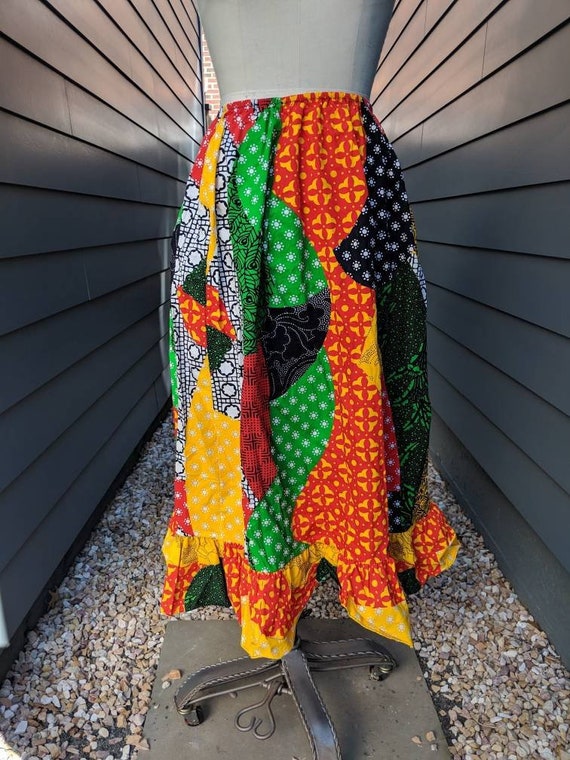 1970s Patchwork printed cotton dress // 1970s rain