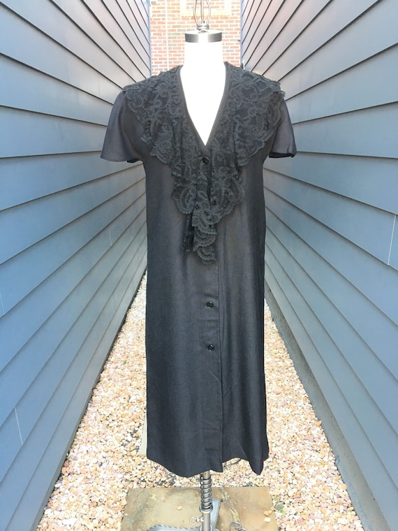 1960s-70s Givenchy Linen Shirt Dress with Lace Col
