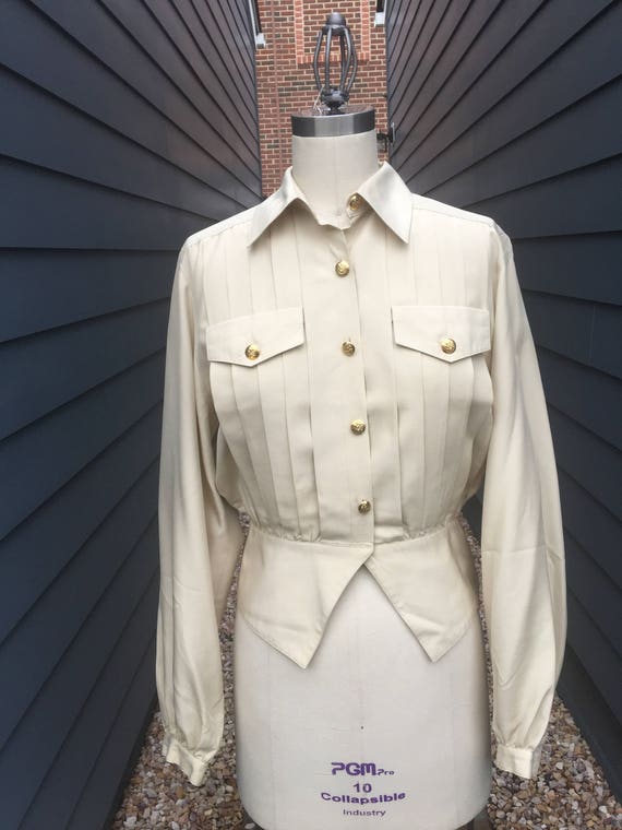 Vintage Argenti Silk Blouse // Military Blouse //