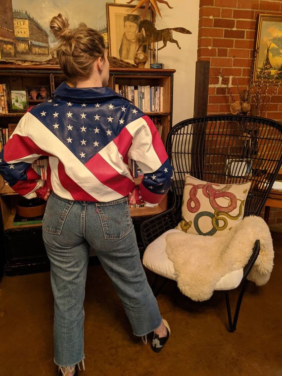 Vintage American Flag Leather Jacket // Vintage Le