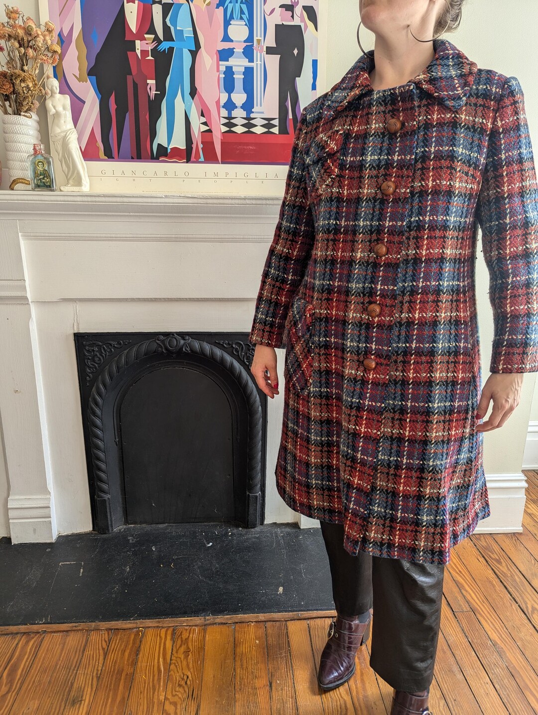 1970s Mens Mod Tweed Winter Coat