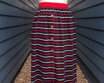 Vintage Striped Skirt // Vintage Cotton Skirt // Vintage Button up Skirt // Center Front Button up Skirt