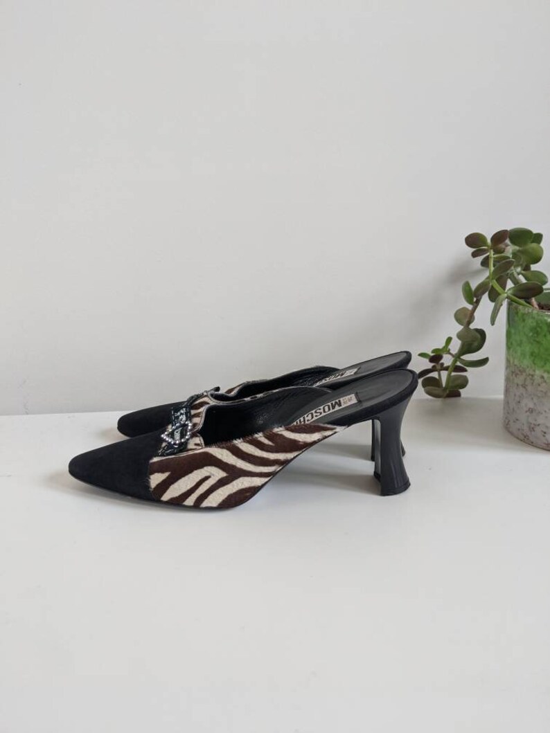 PRICE REDUCED Vintage Moschino Zebra Pony Hair Mules Moschino Heels Pony hair shoes Vintage mules