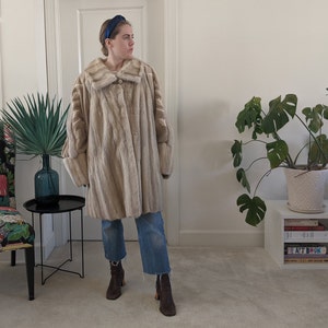1980s German Mink Fur Coat // Fur Coat with snake skin detail // Vintage Fur Coat // Plus size vintage