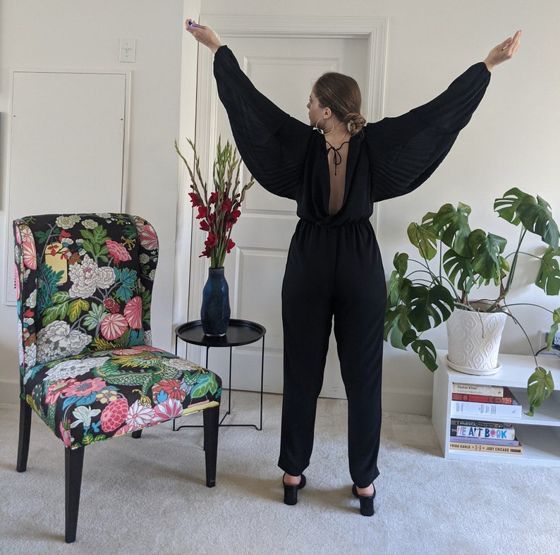 1970s Ursala of Switzerland Jumpsuit // 1970s jumpsuit // Vintage black jumpsuit // pleated sleeves image 4