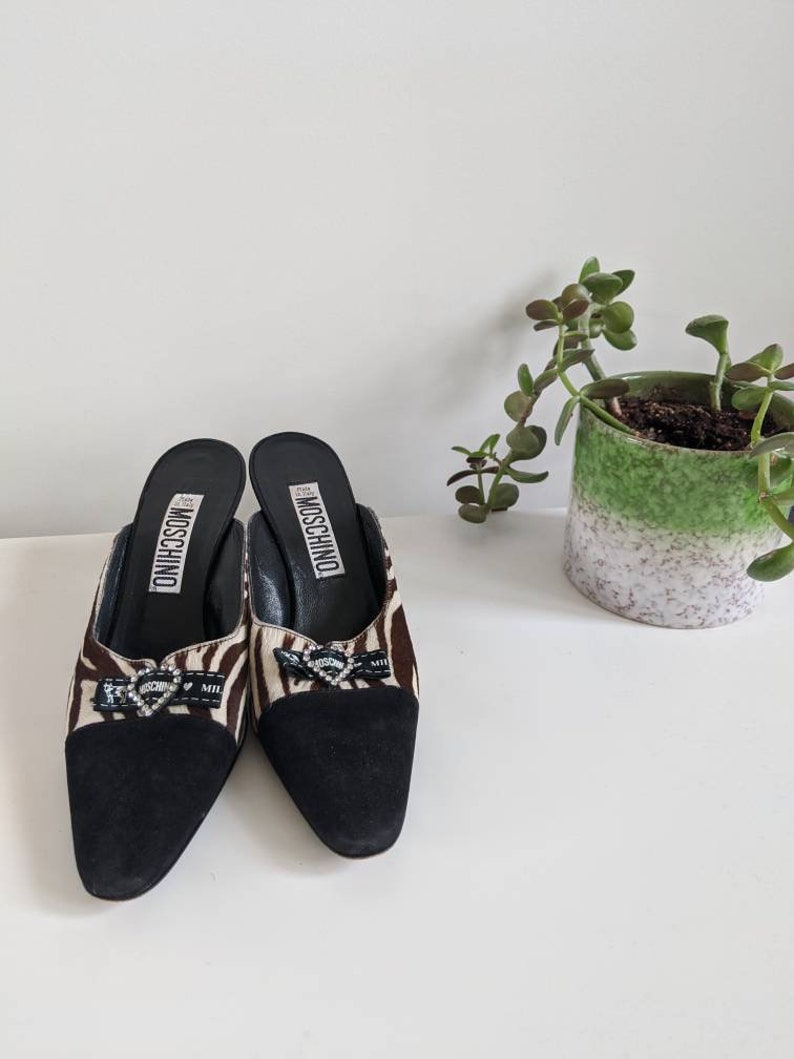 PRICE REDUCED Vintage Moschino Zebra Pony Hair Mules Moschino Heels Pony hair shoes Vintage mules