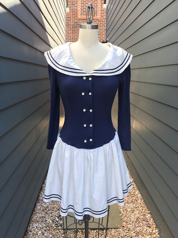 Vintage 1980s cotton Sailor Dress // Sailor Dress