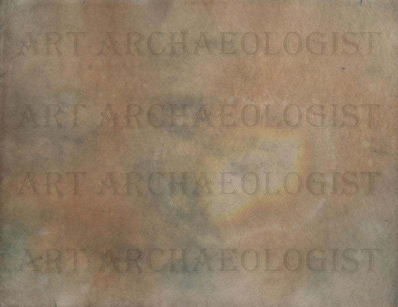 Op de afbeelding: Een getextureerde, verouderde papieren achtergrond met een verloop van bruine, bruine en grijze tinten. De woorden "ART ARCHAEOLOGIST" zijn vaag afgedrukt over de afbeelding in een herhalend patroon.