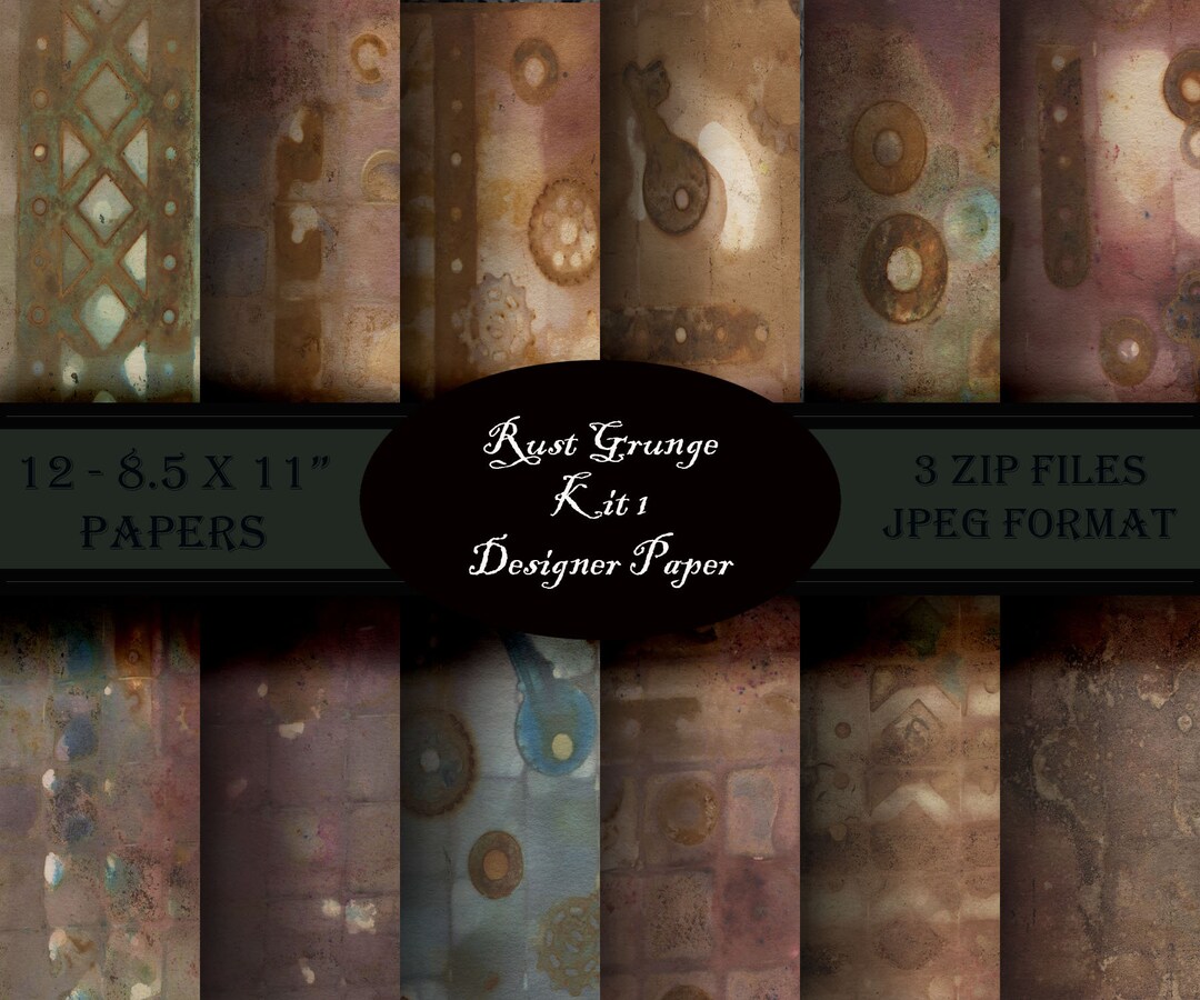 Rust 1 Grunge Designer Paper. Kit Includes 12 - 8.5 X 11