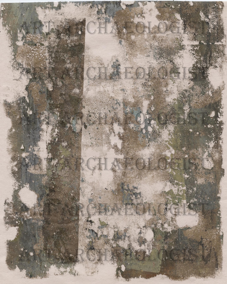 May include: A textured, abstract background with a vertical stripe of brown paint. The background is a mix of light and dark brown, gray, and white paint. The paint appears to be chipped and peeling, creating a distressed look.